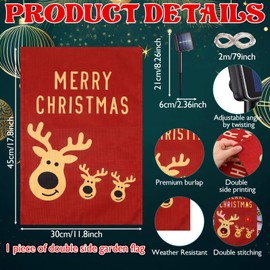Christmas Garden Flag with Lights, Christmas Elk Winter Yard Banner Vertical Double Sided Solar Flags for Xmas Outdoor Yard Porch Lawn Garden Decoration, 12 x 18 Inch