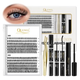 QUEWEL Cluster Lashes 72 Pcs Wide Stem Individual Lashes C/D Curl 8-16mm Length DIY Eyelash Extension False Eyelashes Soft for Personal Makeup Use at Home (H03-C-10)