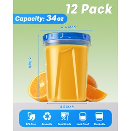 BiuLeon 12 Pack-34oz Freezer Storage Containers, Plastic Food Storage Containers with Twist Top Lids, BPA Free and Reusable Soup Containers with Lid, Microwave and Dishwasher Safe