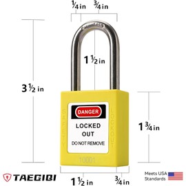 TAEGIQI Lockout Tagout Locks Set Safety Padlocks with Brass Core Keyed Different,2 Keys Per Lock,OSHA Compliant,10 Yellow Lock Out Tag Out Locks for Electrical Lockout Tag Out Kits