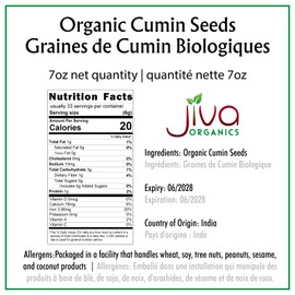 Jiva USDA Organic Cumin Seeds Whole 7oz - Packaged in Resealable Bag