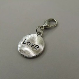 Pemby Studio LOVE Charm Zipper Pull Keychain Add On Clip Silver Tone Double Sided Dangle NEW