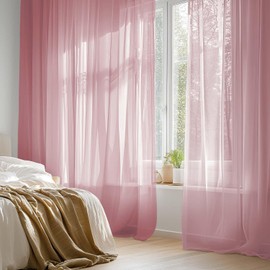 TOPICK Rosa Stores Curtains with Eyelets Extra Long Curtains Kitchen Living Room Bedroom Girls Children's Room Curtains Transparent Voile Country House Style Modern Set of 2 140 W x 145 H (cm)