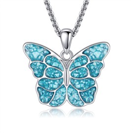 HKPATOP Butterfly Necklaces 925 Sterling Silver Turquoise Butterfly Pendant Necklace Butterfly Jewelry Gifts for Women