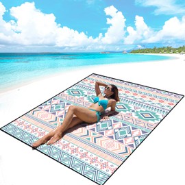 AISPARKY Beach Blanket Waterproof Sandproof, Oversized Large Beach Mat 79" X 83"/120"x108" for 1-8 Adults, Quick Drying&Compact&Lightweight, Picnic Mat Vacation Essentials for Beach Camping Travel