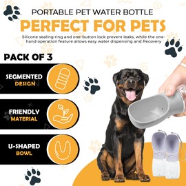 AIBULO 3-Pack Portable Dog Water Bottle 350ml | Leak-Proof Pet Water Dispenser for Dogs | BPA-Free Outdoor Puppy Drinking Bottle | One-Hand Operation Lightweight with Strap