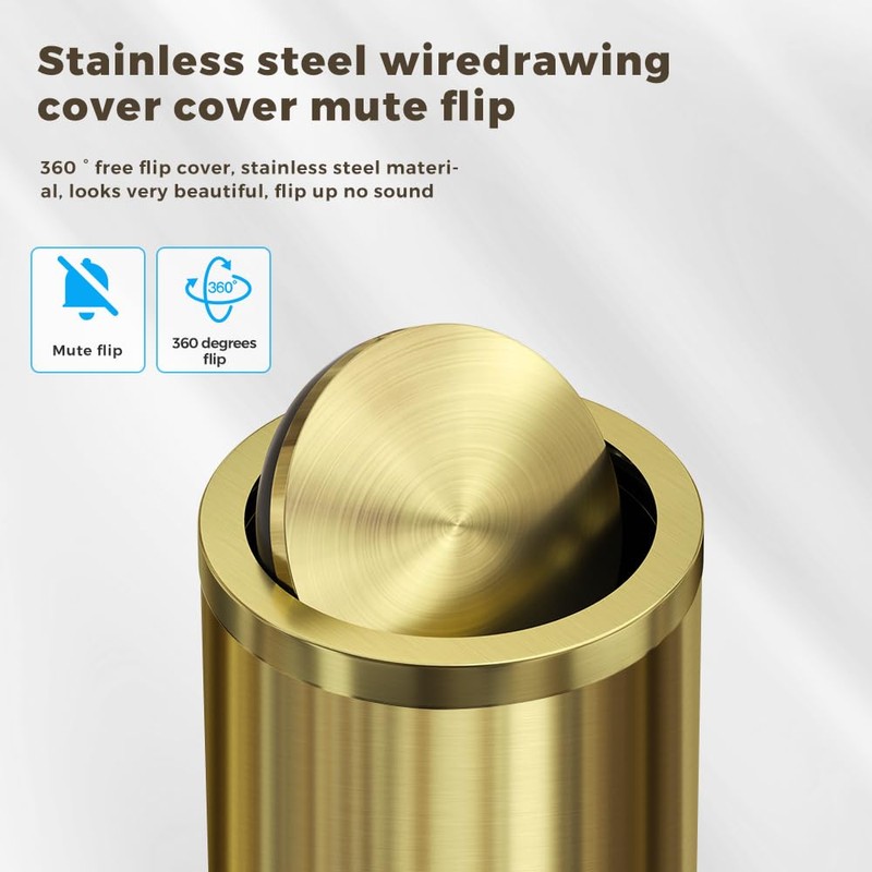 YOJIA 4.7 Gallon/18L Stainless Steel Bathroom Trash Can,Gold Garbage Bin