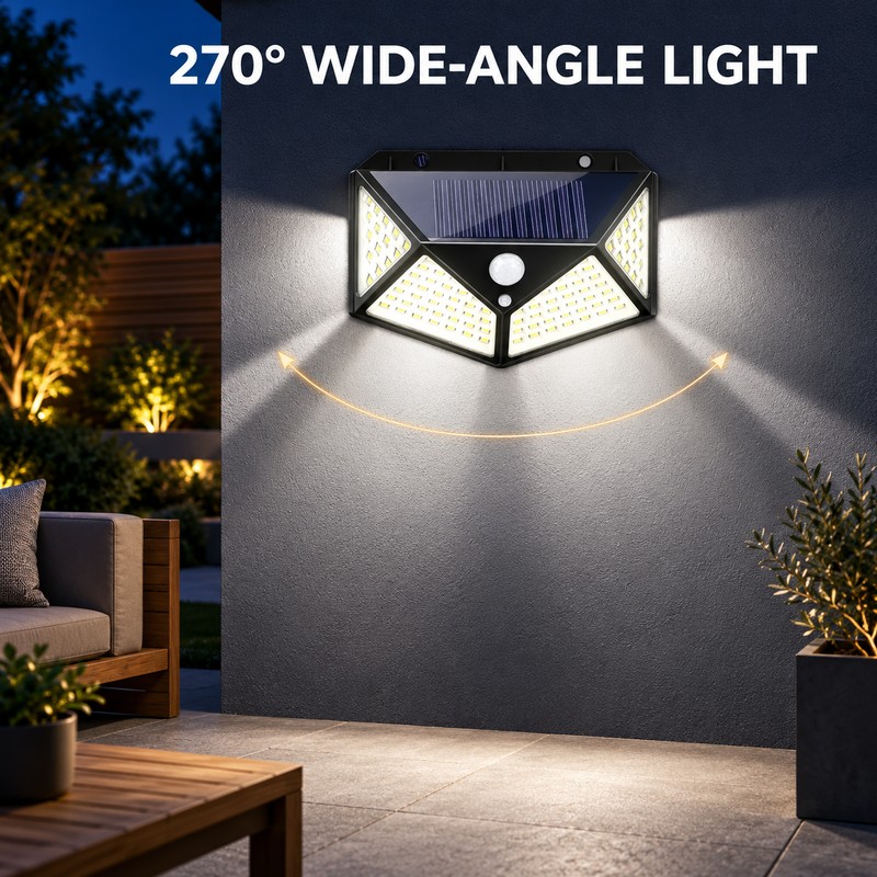 100-LED Solar Motion Sensor Wall Lights, 270° Wide Angle, 1/2/4/6-Pack