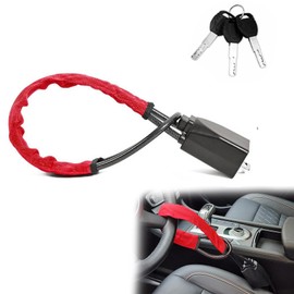 Steering Wheel Lock, Anti-Theft, Steering Lock for Cars, Universal Vehicles, Easy Installation, Car Security, Includes 3 Keys (Red)