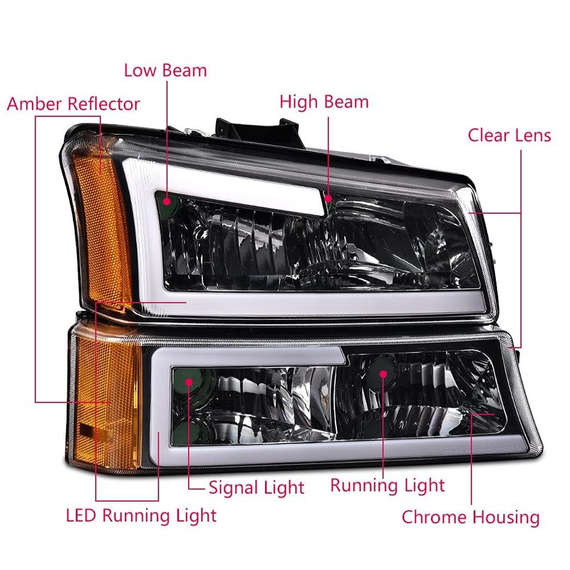 PIT66 LED DRL Headlight Assembly Compatible with Chevy Silverado Avalanche