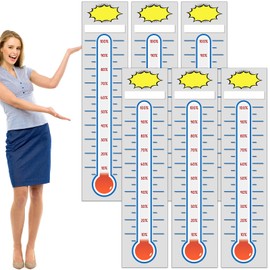 Junkin 6 Pcs Fundraising Thermometer Goal Charts Tracker Decal 48 x 11 Inch Dry Erase Thermometer Goal Setting Wall Poster Removable Giant Vinyl Sticker Office Wall Posters(White)