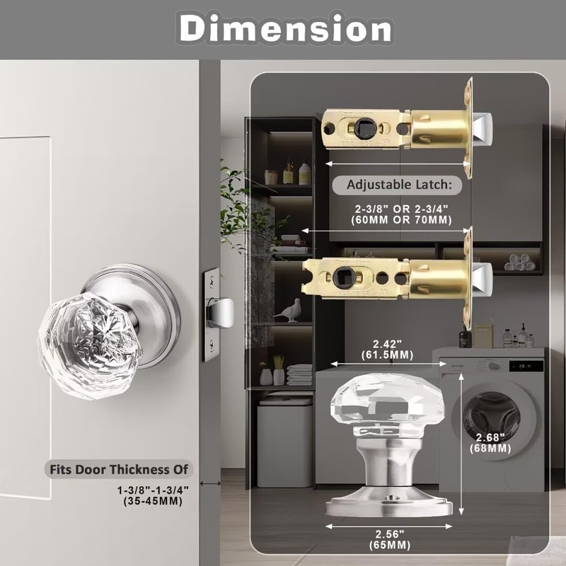 NIZADO Interior Glass Door Knobs 3 Pack, Crystal Door Knobs