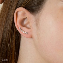 Heather Needham Sterling Silver Curved Line Cubic Zirconia Ear Climber Earrings for Women or Girls - Size 6 x 18 mm - Gift Boxed (Silver)