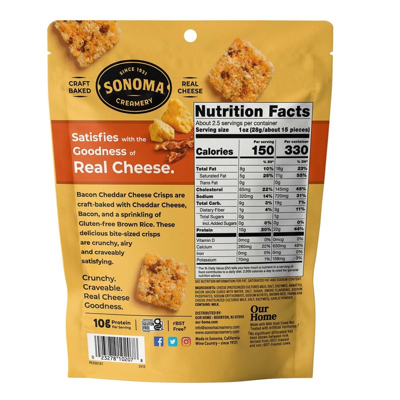 Sonoma Creamery Cheese Crisps, Bacon Cheddar, Savory Snack Cracker, High