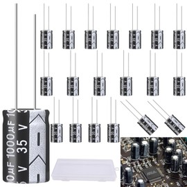 LongZYU Pack of 20 Capacitors 1000µf 35V Electrolytic Capacitors Aluminium Electrolytic Capacitors Elkos Capacitor 105°C Capacitors 1000µf with Storage Box 13 x 20 mm