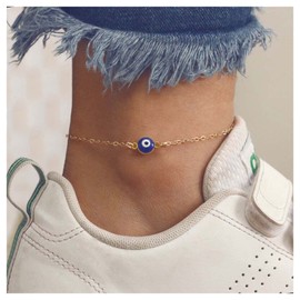 Inilbran Boho Evil Eye Ankle Bracelet Gold Evil Eye Anklet Bracelet Vintage Chain Anklet Bracelet Minimalism Blue Eye Foot Chain Jewellery for Women and Girls Amulet (Style A)