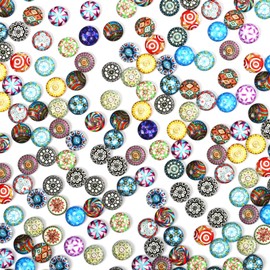 Naler 200pcs 12 mm Glass Cabochons Mosaic Printed Glass Dome Cabochons Mosaic Tiles for Crafts Jewellery Making DIY Decoration