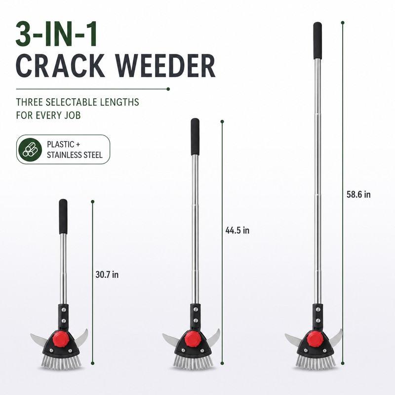 3-in-1 Adjustable Crack Weeder with Stainless Steel Scrapers and Wire