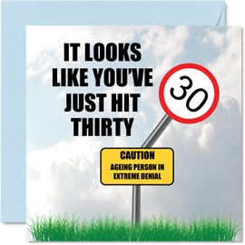 Funny 30th Birthday Cards for Men Woman - Just Hit Thirty - Happy Birthday Card for Son Daughter Brother Sister Friend Colleague Uncle Auntie, 5.7 x 5.7 Inch Banter Joke Bday Greeting Cards