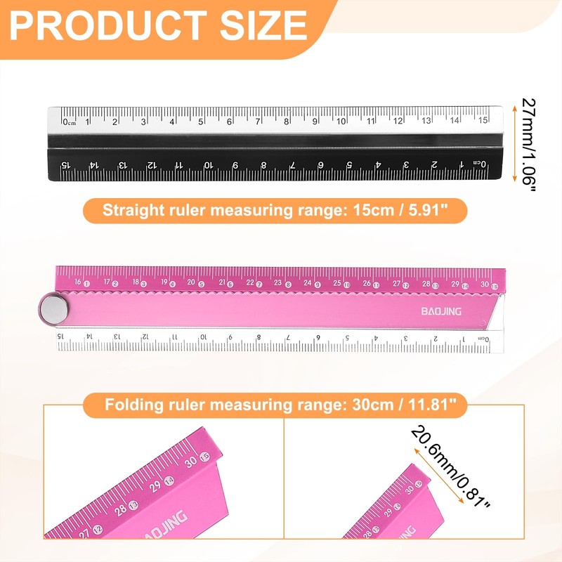 sourcing map Folding and Straight Ruler Kit 30/15cm Metric Aluminum