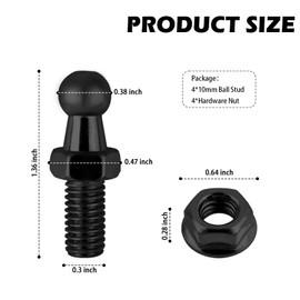 4PCS 10mm Ball Stud,5/16-18 Thread x 3/5" Gas Spring Strut Mount Stud with Hardware Nuts for Gas Struts Ball Ended Bonnet,Universal Vehicle Accessories Gases Strut Mounting Brackets