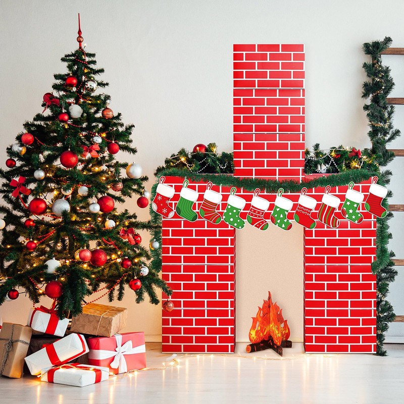 Fullhawl 34 Pcs 3D Artificial Red Brick Cardboard Fireplace 39