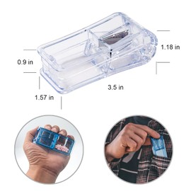 Pill Cutter, Portable 2-in-1Pill Splitter with Blade and Storage Compartment for Small or Large Pills Cut in Half Quarter for Pills Tablets (Transparent)