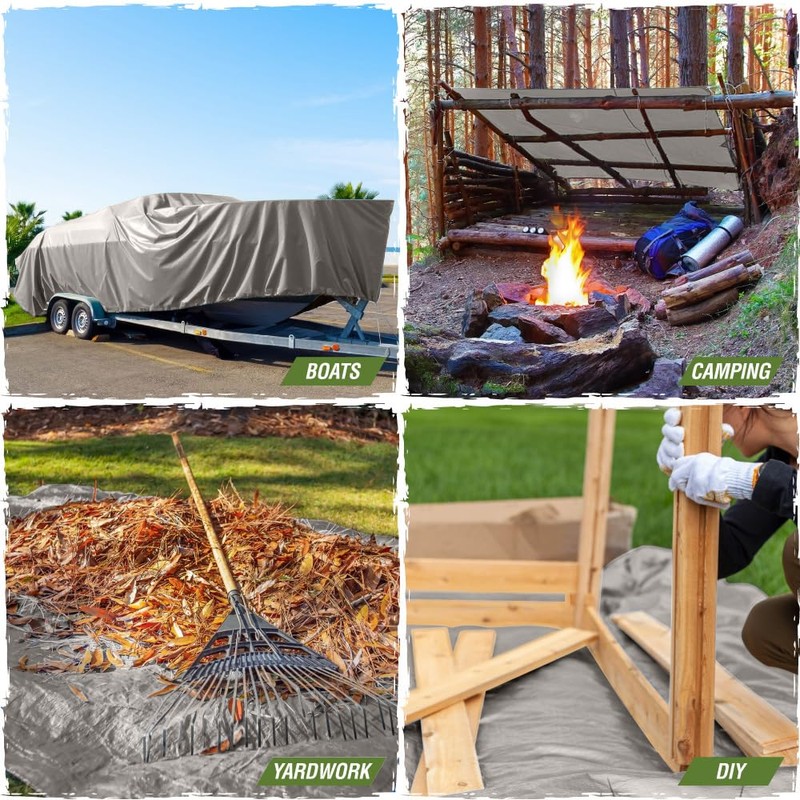 RUGGED RHINO All Weather 100% Waterproof Heavy Duty Tarp, 5