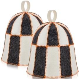 JaGely 1 Pcs Checkered Sauna Hat Wool Banya Hat for Men Women Sauna Cap to Protect Hair Finnish Cap Felt White, Gray