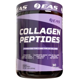EAS Collagen Peptides Powder | Hydrolyzed Type I & III | for Healthy Hair, Skin, & Nails | Bone & Joint Health | 20g Collagen Per Serving | 30 Servings (Unflavored)