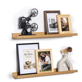 Fun Memories Picture Ledge Shelf, 24 Inch Floating Shelves Set of 2, Nursery Book Shelves for Toys Storage, Kids Bookshelf Wall Mounted for Wall Decor Books Photo Frames, Oak