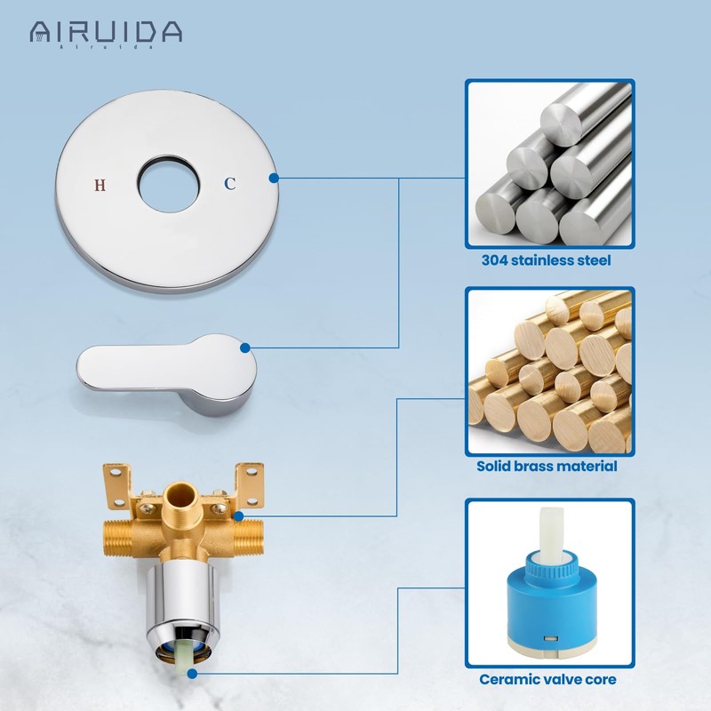 Airuida Round Single-Function Shower Handle Trim Kit Wall Mount Brass