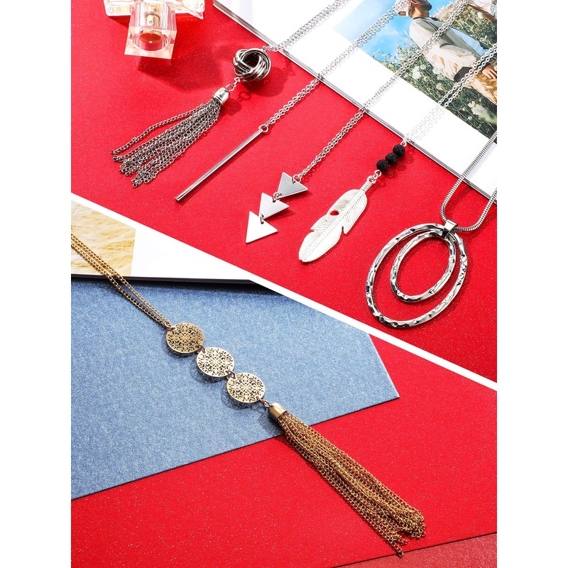 Hicarer 12 Pieces Long Pendant Necklace Set Y Tassel Leaf