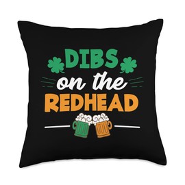 Saint Patrick's Day Ginger People Costume Dibs On The Redhead St Patrick's Day Ginger Irishwoman Throw Pillow, 18x18, Multicolor