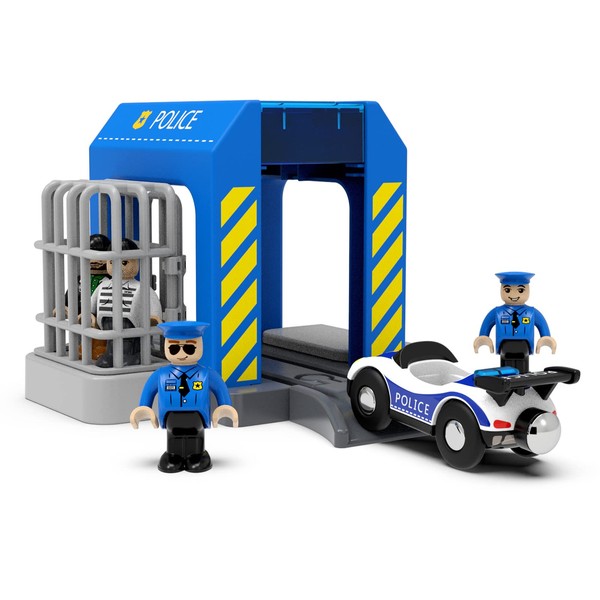 TOPLIVING Accessories For Wooden Railway Tracks, Police Station, Compatible With