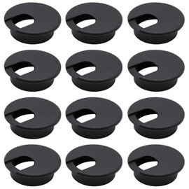 Famgee 12 Pack 2 Inch Black Desk Grommet Kit Wire Cable Hole Cover Organizer Plastic Cover for Office Cord Management (Black)