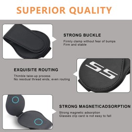 ABSWER Car Sunglasses Holder for Chevy Camaro SS Car Sun Visor Leather Glasses Sunglass Clip Magnetic Eyeglass Hanger Mount Car Accessories for SS Owners