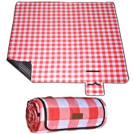 HX&OD Picnic Outdoor Blanket, Extra Large, 80''x80'' Waterproof Foldable Blankets Gingham Picnic Mat for Beach, Camping Grass Lawn Park Accessories Cute Couple Ideas Wedding (Red, 80”x60”)