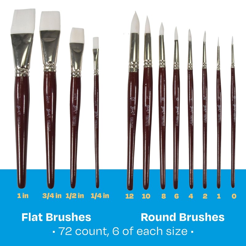 Sax Optimum White Synthetic Taklon Paint Brushes, Assorted Sizes, Set