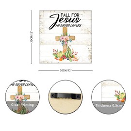 Fall for Jesus He Never Leaves Wood Signs Classic Pumpkin Cross Sunflower Maple Leaves Wall Plaque Harvest Thanksgiving Wall Decor Farmhouse Rustic Wooden For Office Bedroom Living Room Home 12x12in