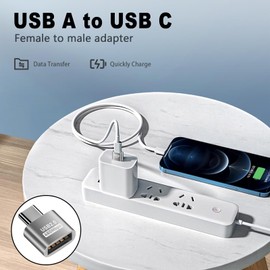 Duttek USB2.0 to USB C Adapter, USB Type C Male to USB 2.0 Type A Female Extension Connector Support 480Mbps Data Transfer, OTG Function and Charging for Phone, Laptop, USB Keyboard (4, Silver)