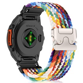 SeNool QuickFit 22mm Straps for Garmin Fenix 8 47mm/Fenix E 47mm/Fenix 7 Pro/Fenix 7/Fenix 6/Fenix 6 Pro/Fenix 5, Nylon Braided Wristbands Watch Band for Garmin Approach S62/Approach S60 - Rainbow