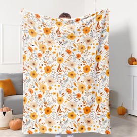 Tupmnbry Fall Throw Blanket Wildflowers Floral Blanket Super Soft Flannel Fleece Blankets Lightweight Fluffy Plush Bed Blanket for Bedding Sofa and Travel 60"X80"