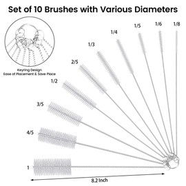 10 Pack Reusable Straw Cleaner Brushes, Assorted Sizes with Extra Long Stainless Steel Handles & Flexible Nylon Bristles, Straw Brush Cleaner for Tumblers, Sippy Cups, Bottles, Pipes & Tubes (White)