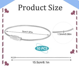 Lnngub Pack of 10 Stainless Steel Key Ring, 15 x 1.5 cm Key Ring, Wire Rope Silver Key Ring with Screw Clasp, Key Rings for Luggage Tags, Keys, Pendants, Pet Tag, silver
