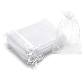 Bezall 50Pcs White Organza Bags 3x4 Inch, Sheer Wedding Party Favor Bags with Drawstring, Jewelry Gift Bags Christmas Candy Pouches