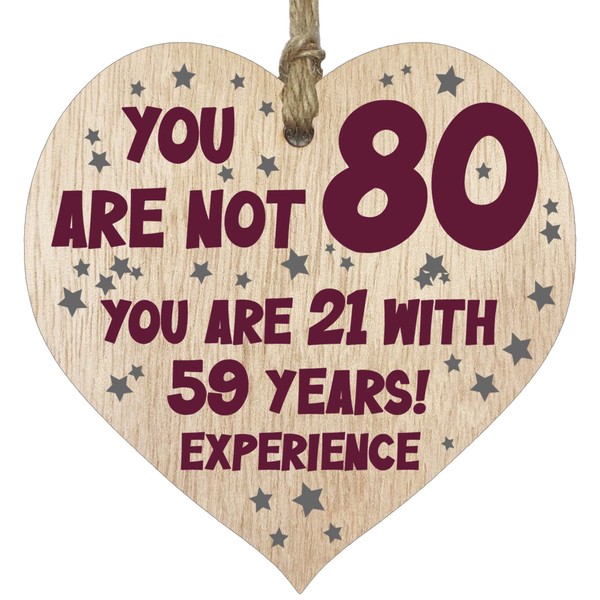 80th Birthday Gift For Women Men Wooden Heart Plaque, Light Wood Christmas Sign Keepsake, Mum, Girlfriend, Dad, Husband, Wife, Boyfriend, Mum Gifts From Son, Nan, Grandad Birthday Present