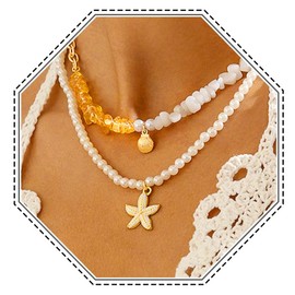 Jovono Boho Geschichtete Halskette Gold Seestern Anhänger Halsketten Strand Perlen Hals Ketten für Frauen, Einheitsgröße, /, Kein Edelstein