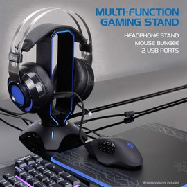 ENHANCE PC Gaming Headset Stand with Mouse Bungee - RGB Headphone Holder, 2 USB Ports, 7 LED Color Modes, Compatible with Desktops, Keyboards, Headphones