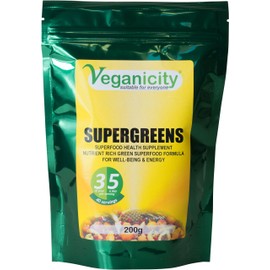Veganicity SuperGreens Powder : Green Superfoods General Health & Well-Being Supplement : 200g, in a recycleable Pouch